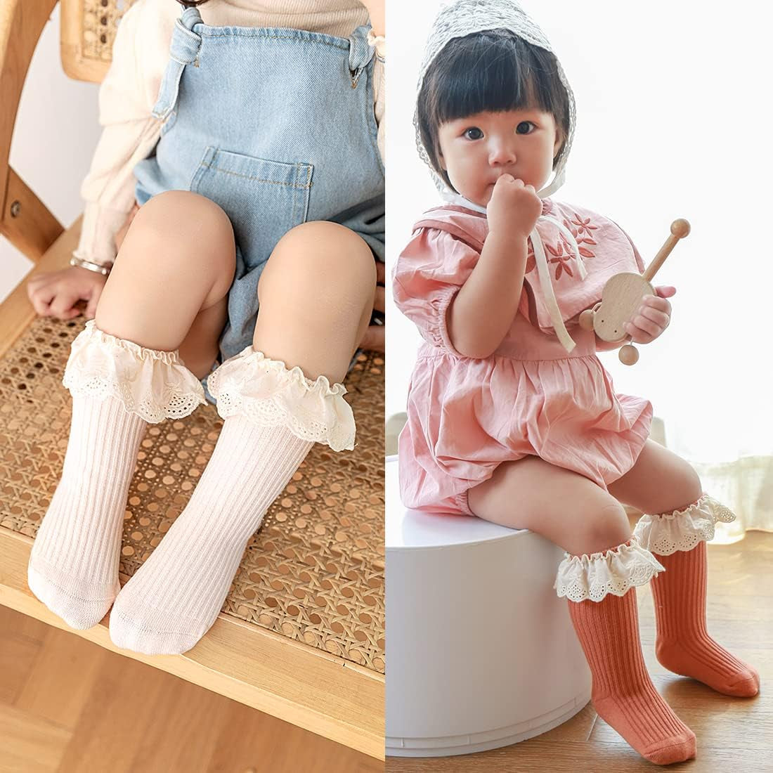 Baby Toddler Ruffle Lace Knee Girls Uniform Long Stockings Infants Cotton Cute Princess Frilly High Dress Socks