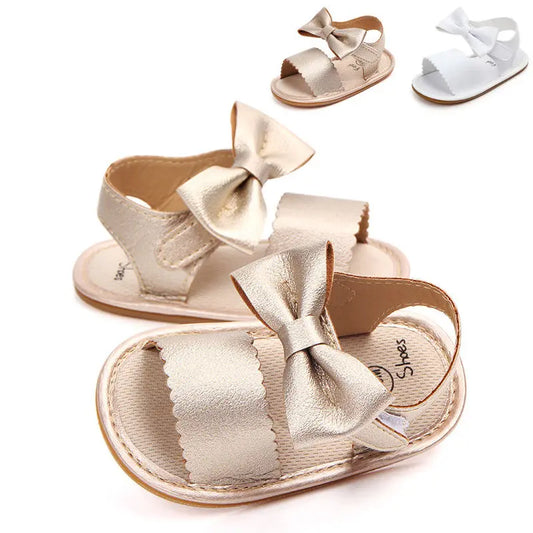 Summer Baby Girls Sandals Bowknot Anti-Slip Crib Shoes Soft Sole Summer Solid