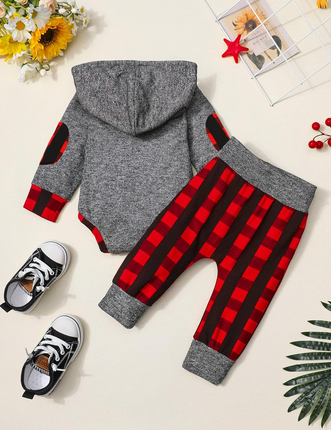 Newborn Baby Boy Clothes Plaid Letter Print Long Sleeve Hoodies + Long Pants 2PCS Fall Winter Outfits Set