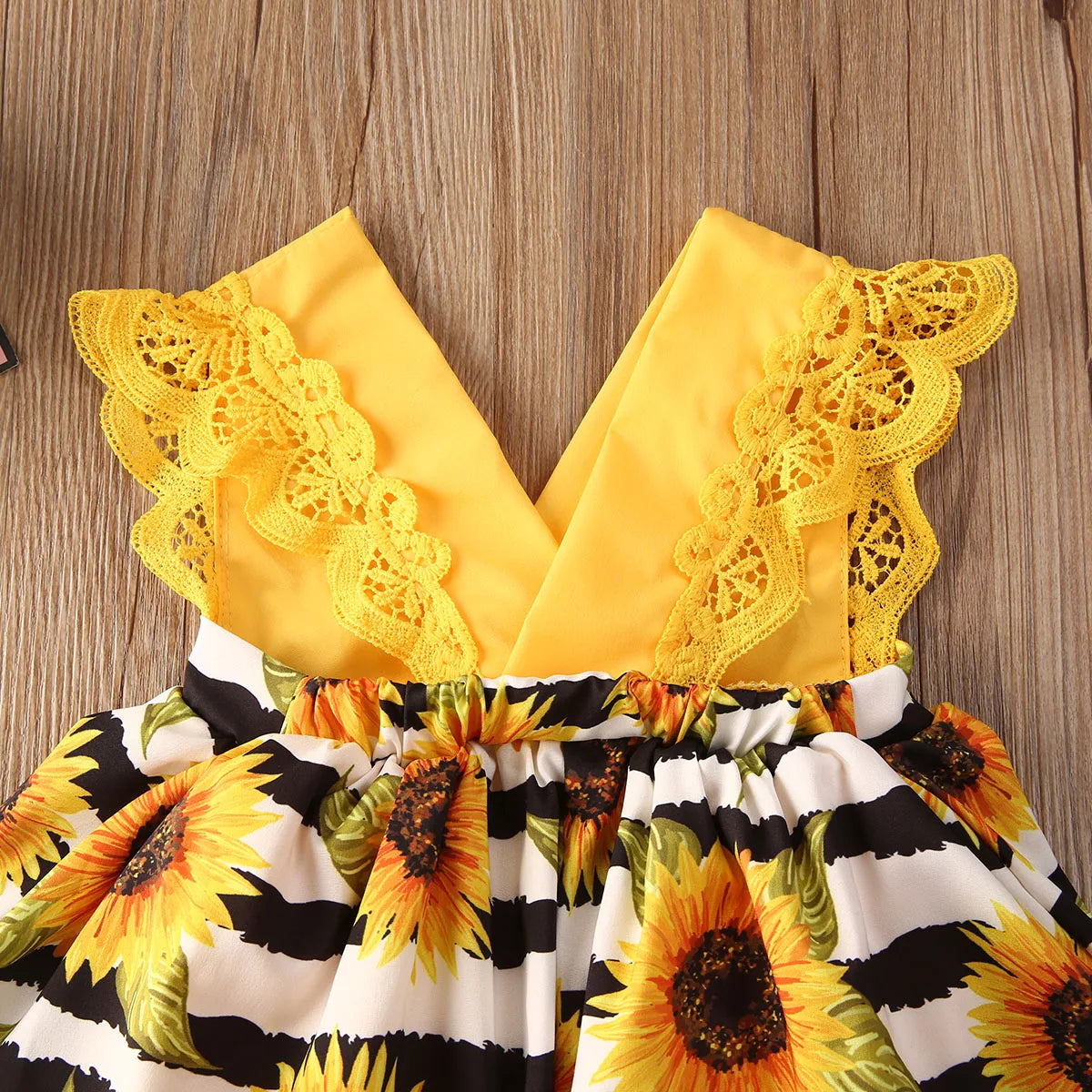 Newborn Baby Girl Clothes Lace Ruffle Sunflower Print Romper Headband 2Pcs Summer Sleeveless Outfits Sunsuit for 0-24Months