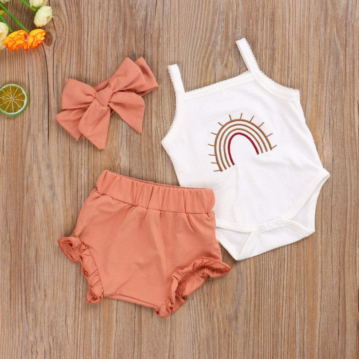 Newborn Baby Girl Clothes Cotton Infant Romper Headband Shorts Play Wear Summer Rainbow Outfits
