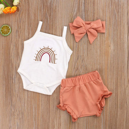 Newborn Baby Girl Clothes Cotton Infant Romper Headband Shorts Play Wear Summer Rainbow Outfits