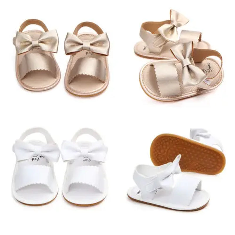 Summer Baby Girls Sandals Bowknot Anti-Slip Crib Shoes Soft Sole Summer Solid